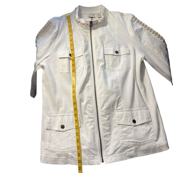Chicos Zenergy White Zip-Up Jacket With Crochet Trim Chicos Size 2 - Picture 7 of 14
